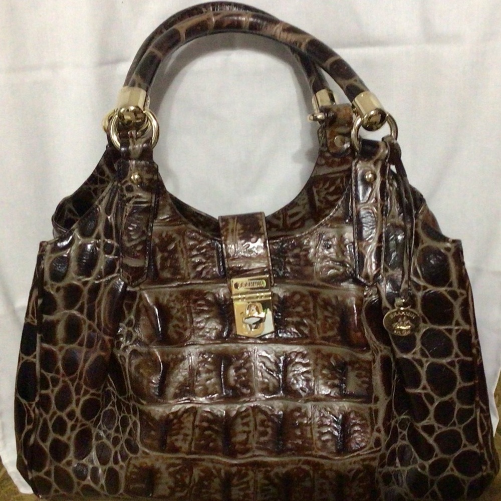 Brahmin Leather Elisa Handbag Elegant Giraffe Pattern